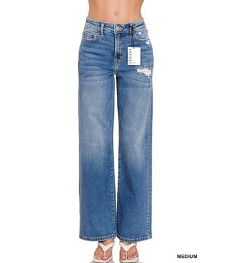 Zenana High Waist Straight Leg Medium Wash Denim Pants 1982MM