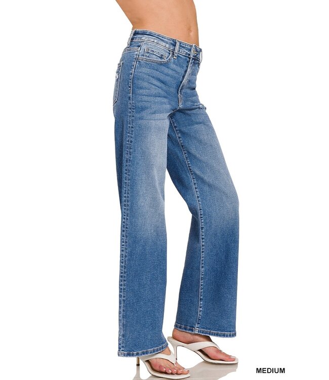 High Waist Straight Leg Medium Wash Denim Pants 1982MM