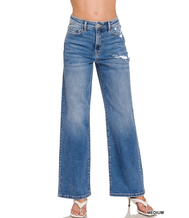 High Waist Straight Leg Medium Wash Denim Pants 1982MM