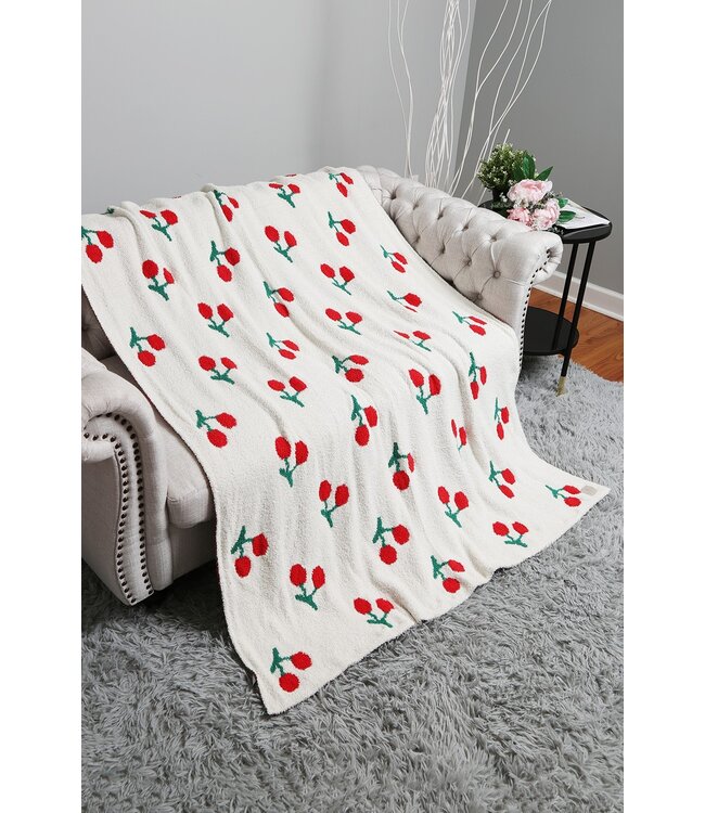 Cherry Patterned Reversible Throw Blanket