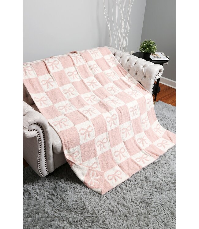 Checkered Bow Patterned Reversible Throw Blanket