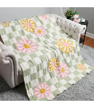 Wona Trading Checkered Floral Reversible Throw Blanket