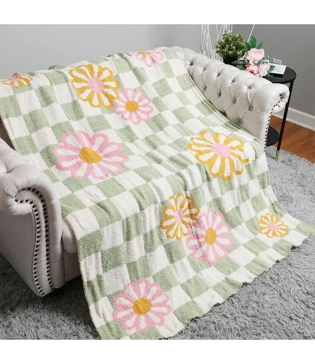 Checkered Floral Reversible Throw Blanket