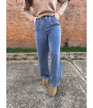 Chambray Elastic Waist Wide Leg Pants TW2057