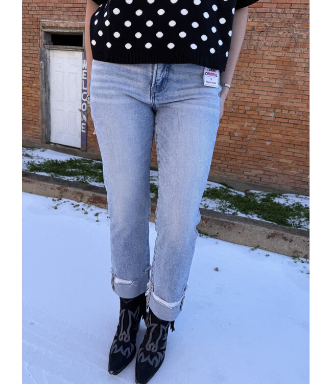 Light Wash High Rise Crop Straight Cuffed Jeans RDP5877