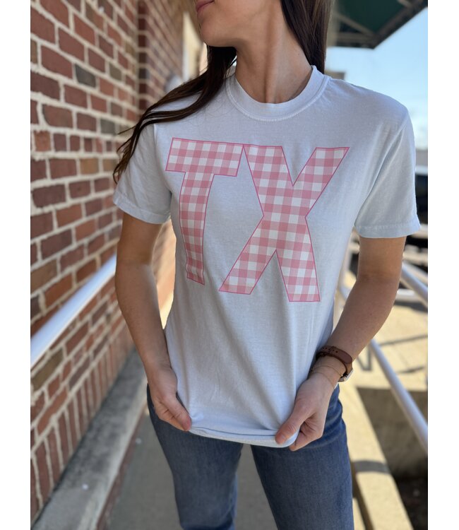Tx Pink Gingham State Tee