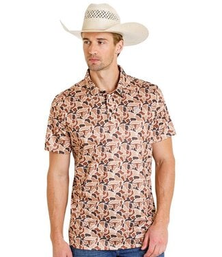 Panhandle Slim BM51T08354 Camel Camo Printed Mesh Polo
