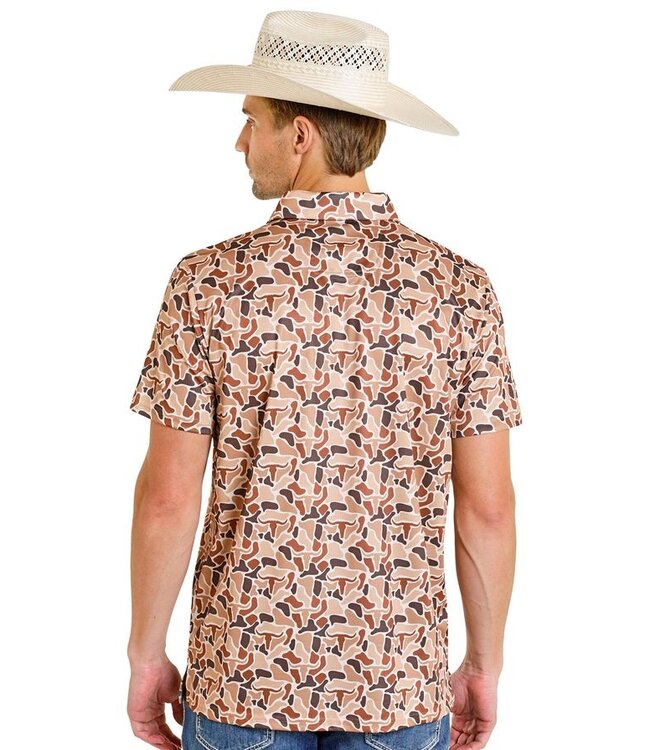 BM51T08354 Camel Camo Printed Mesh Polo