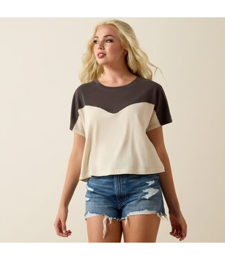 Ariat Intl 10071653 WMS LUCKY YOKE CROP SS TSHRT SMR SND/RVN