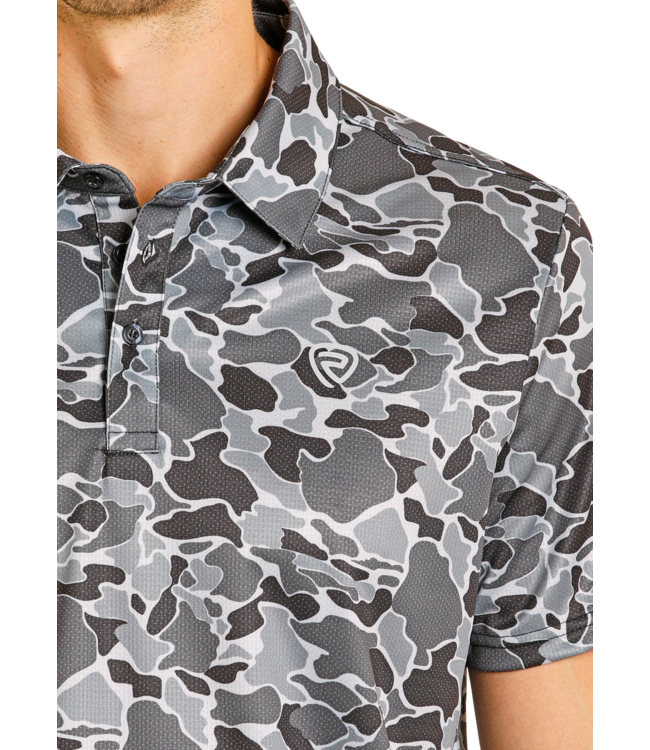 BM51T08355 Charcoal Camo Printed Mesh Polo