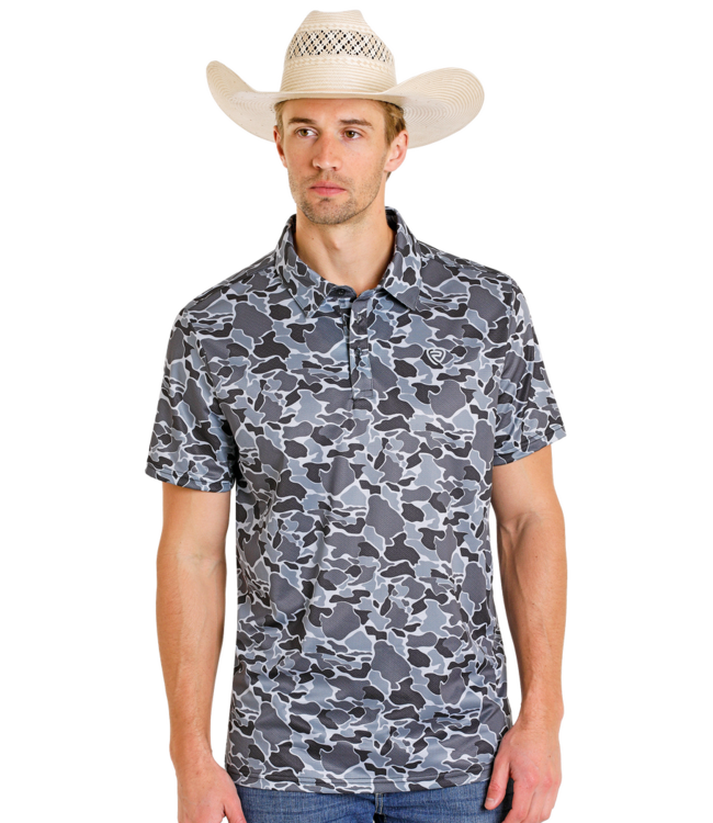BM51T08355 Charcoal Camo Printed Mesh Polo