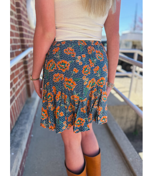 BW69B08086 Floral Print Godet Skirt