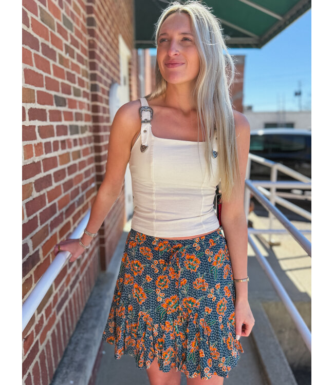 BW69B08086 Floral Print Godet Skirt