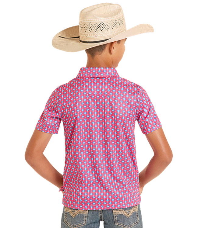 BB51T08714 Aztec Geo Polo Hot Pink