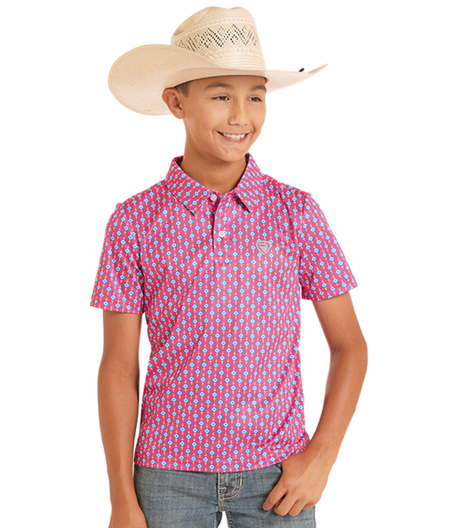 BB51T08714 Aztec Geo Polo Hot Pink