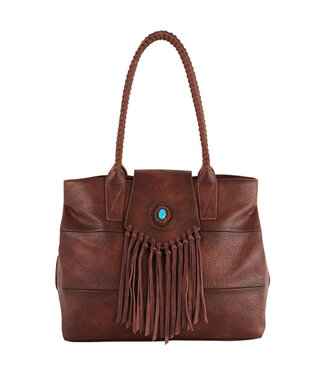 2520859021 JUSTIN LADIES TOTE BROWN W/FAUX TURQUOISE CONCHO
