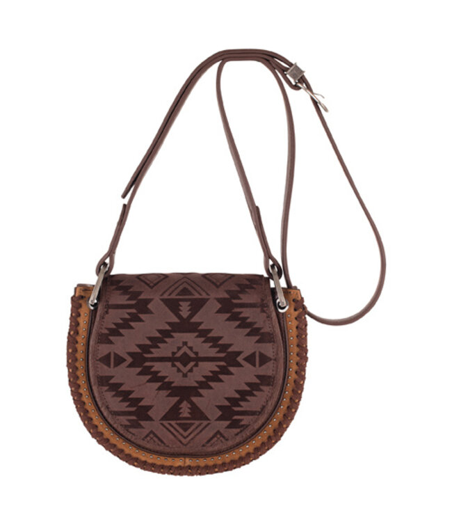 2511320144 CATCHFLY LADIES SADDLE BAG BROWN W/DESIGN