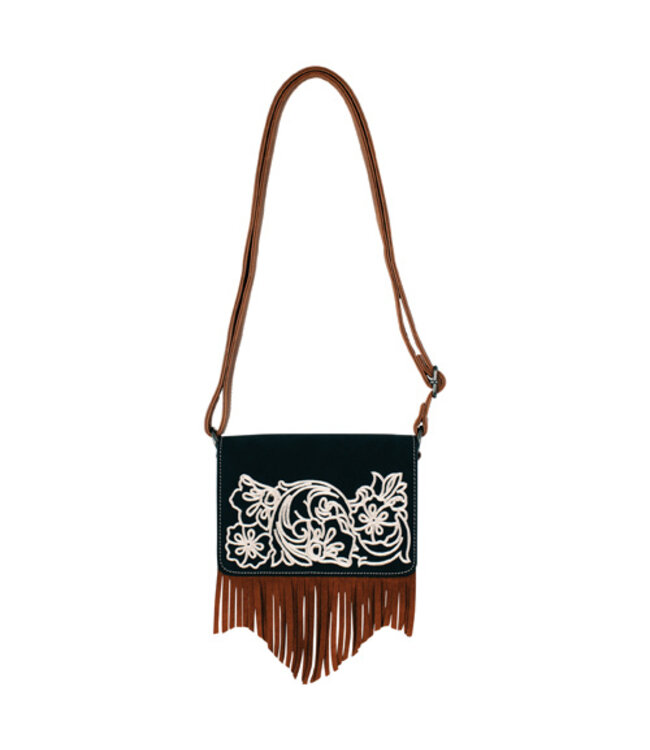 2622890541 CROSSBODY BLACK AND BROWN WITH FLORAL EMBROIDER