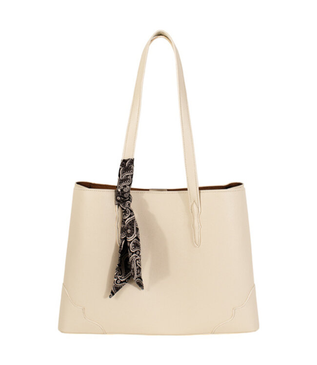 2622716093 SIGNATURE TOTE IVORY WITH PAISLEY PRINT SCARF