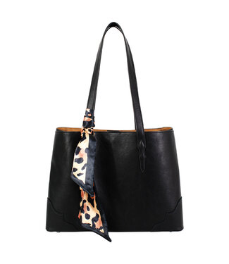 2622716092 SIGNATURE TOTE BLACK WITH LEOPARD PRINT SCARF