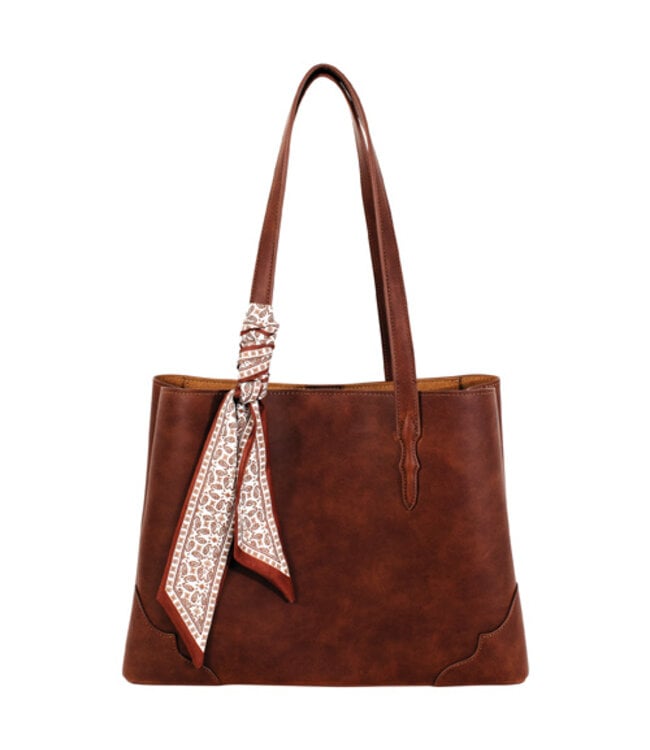 2622716091 SIGNATURE TOTE BROWN WITH ART DECO PAISLEY SCARF