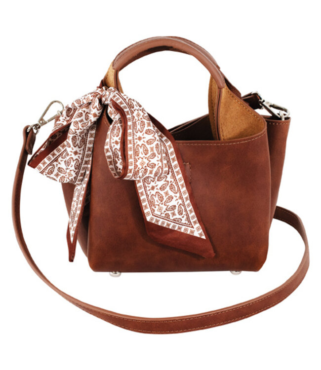 2622712011 SIGNATURE TINY TOTE BROWN WITH ART DECO PAISLEY SCARF