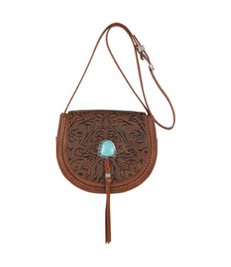 CATCHFLY SADDLE BAG EMBOSSED WITH FAUX TURQ STONE