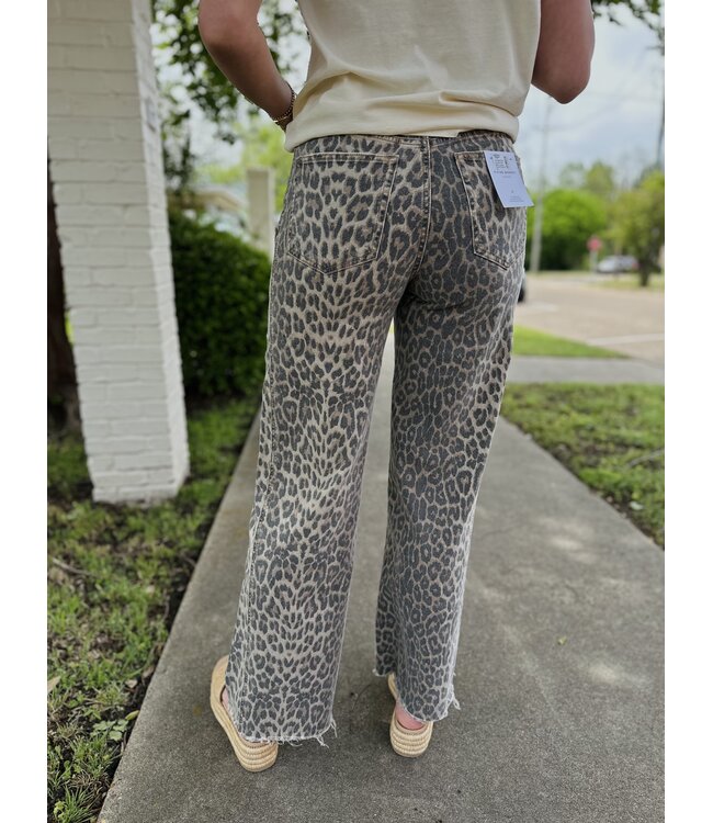 High Rise Wide Leg With Side Seam Leopard Pants F9190LPD