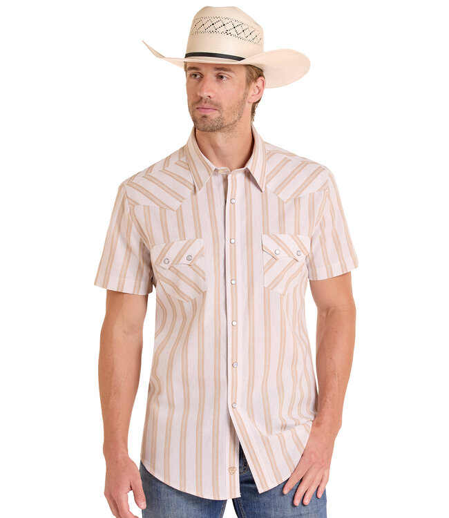BMN3S08669 Stripe SS Snap Tan