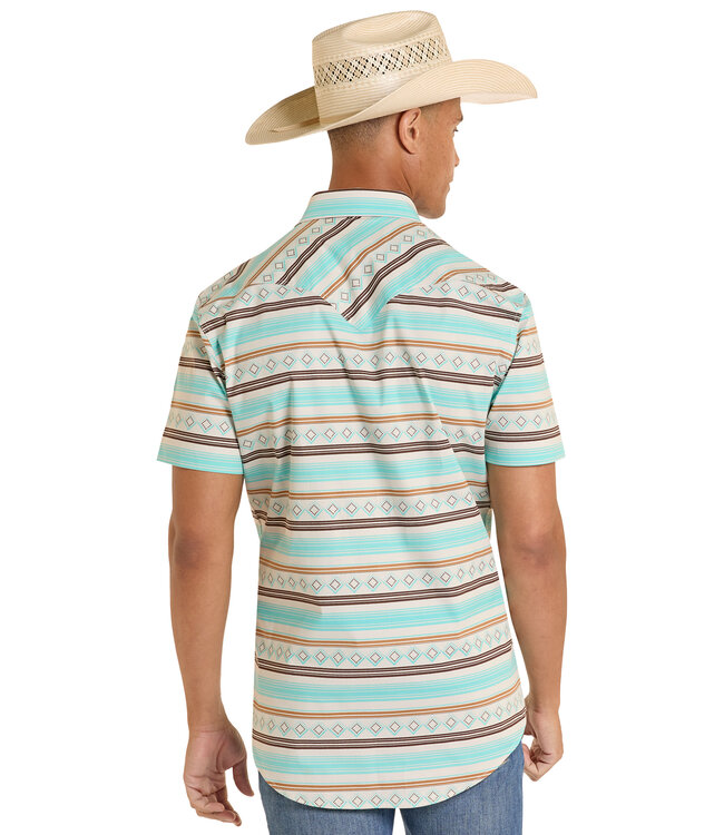 BMN3S08654 Stripe SS Snap Teal