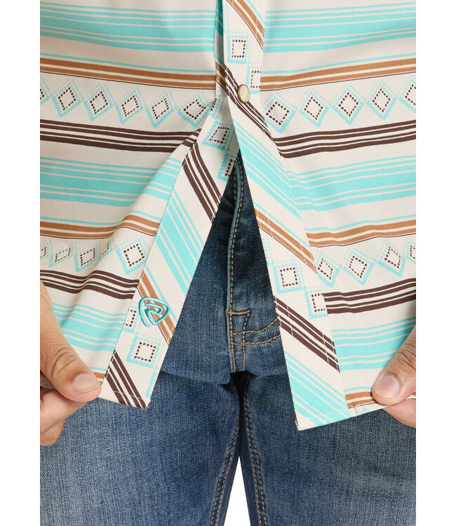 BMN3S08654 Stripe SS Snap Teal