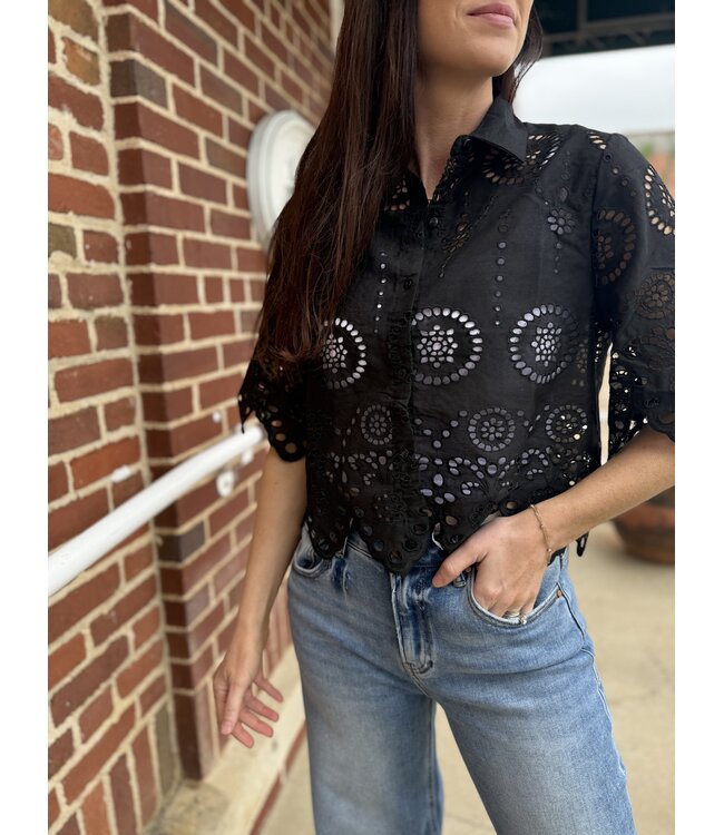Button Down Eyelet Lace Shirt KCT1840A