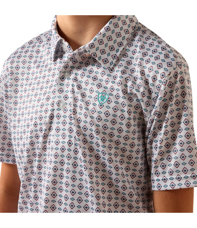 10073489 BOYS ALL OVER PRINT SS POLO WHT SW TRNG