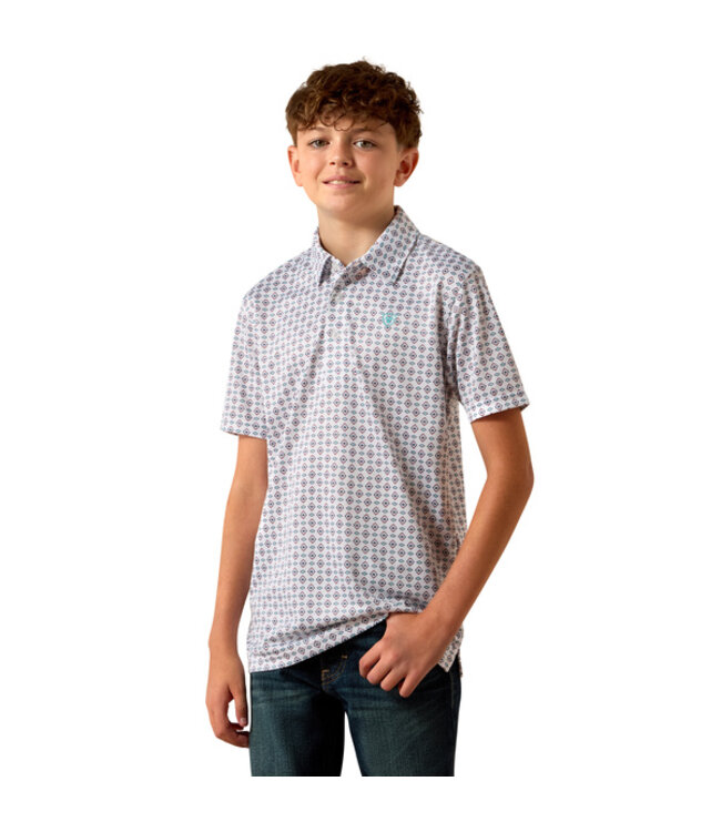 10073489 BOYS ALL OVER PRINT SS POLO WHT SW TRNG