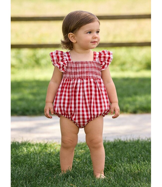 Girl Plaid Smocked Ruffle Romper