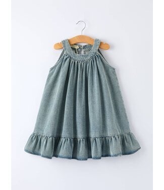 Rylee Faith Designs Girls Denim Ruffle Trim A-Line Dress