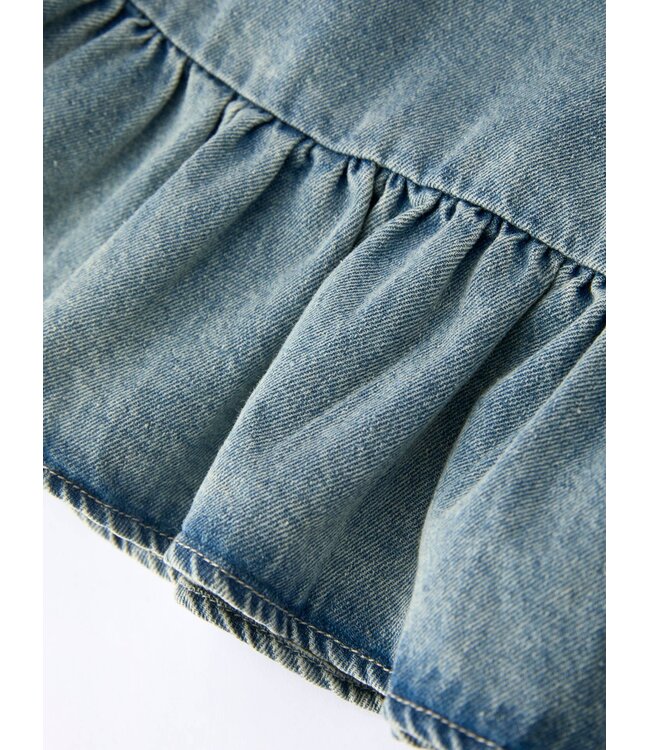 Girls Denim Ruffle Trim A-Line Dress