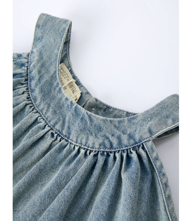 Girls Denim Ruffle Trim A-Line Dress