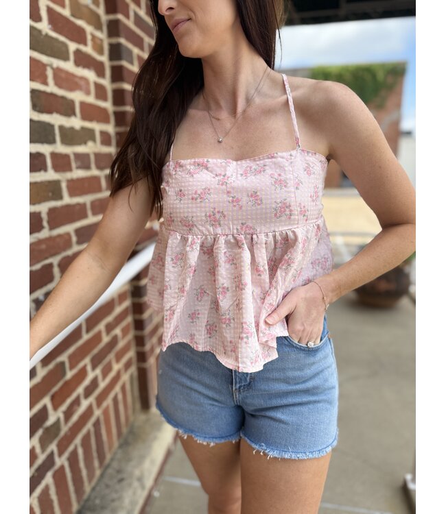 Floral Seersucker Babydoll Top A416