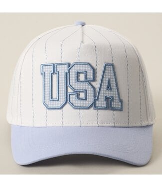 Fashion City USA Gingham Embroidered Patch Pinstripe Crown Trucker Hat
