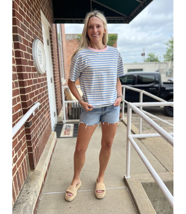 Sky Blue Stripe Drop Shoulder Tee