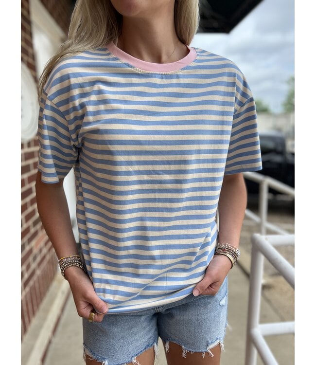 Sky Blue Stripe Drop Shoulder Tee
