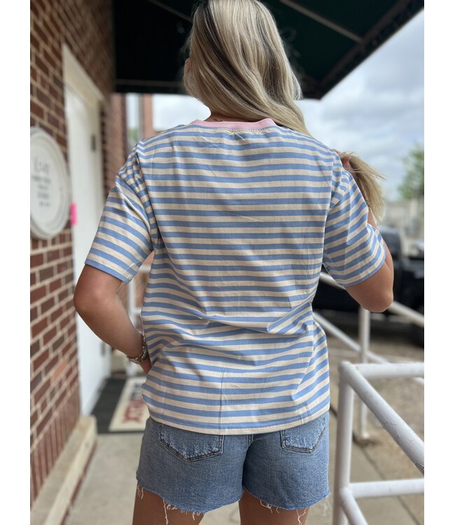 Sky Blue Stripe Drop Shoulder Tee