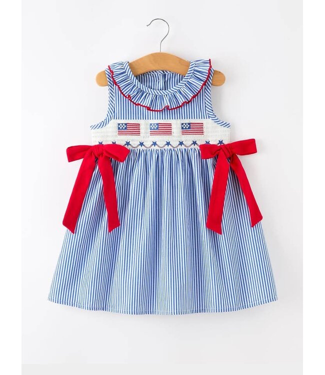 Girls Bow Smocked Dress