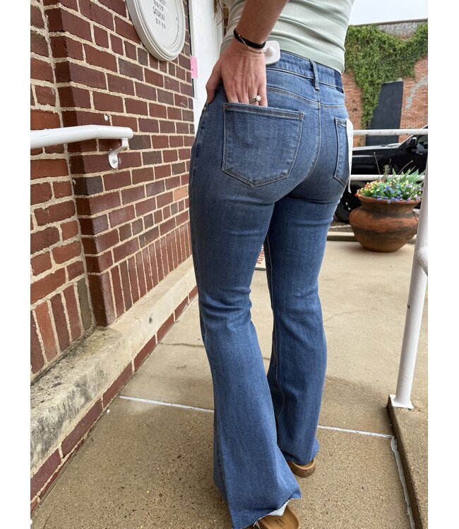Mid Rise Flare Raw Cut Hem Jeans RDP5835