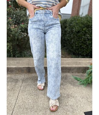 Risen High Rise Wide Baggy Jeans With Floral Print PG21580