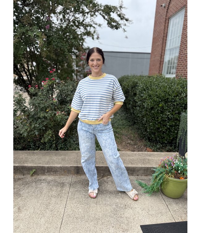 High Rise Wide Baggy Jeans With Floral Print PG21580