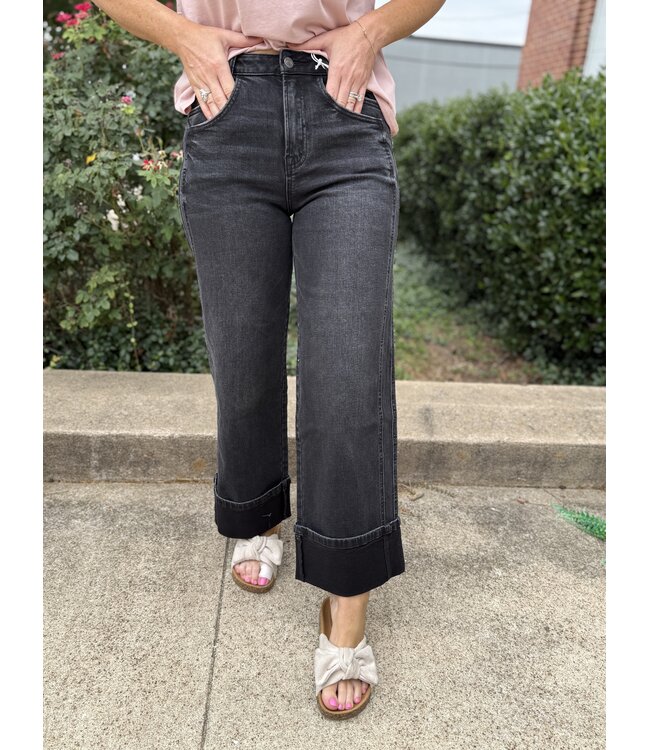 Black Super High Rise Cuffed Crop Wide T6515BK