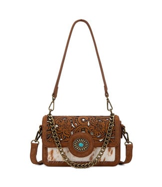 montana west TR205-888BR Trinity Ranch Cowhide Floral Cutout Crossbody Bag - Brown