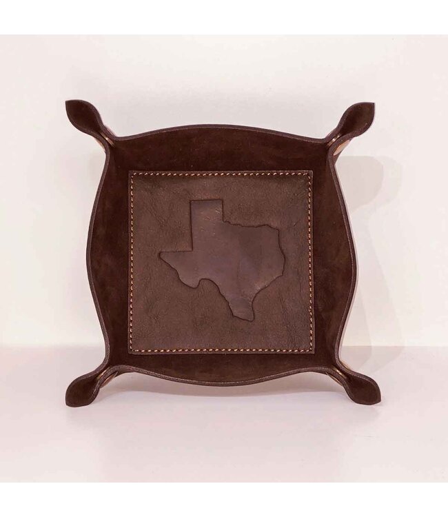 Texas Leather Embossed Valet Tray Dark Brown 8x8